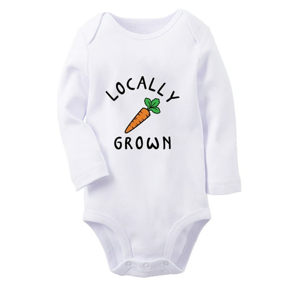 iDzn® Locally Grown Funny Rompers, Newborn Baby Unisex Bodysuits, Infant Jumpsuits, Toddler Kids Long Sleeve Oufits (White, 0-6 Months)