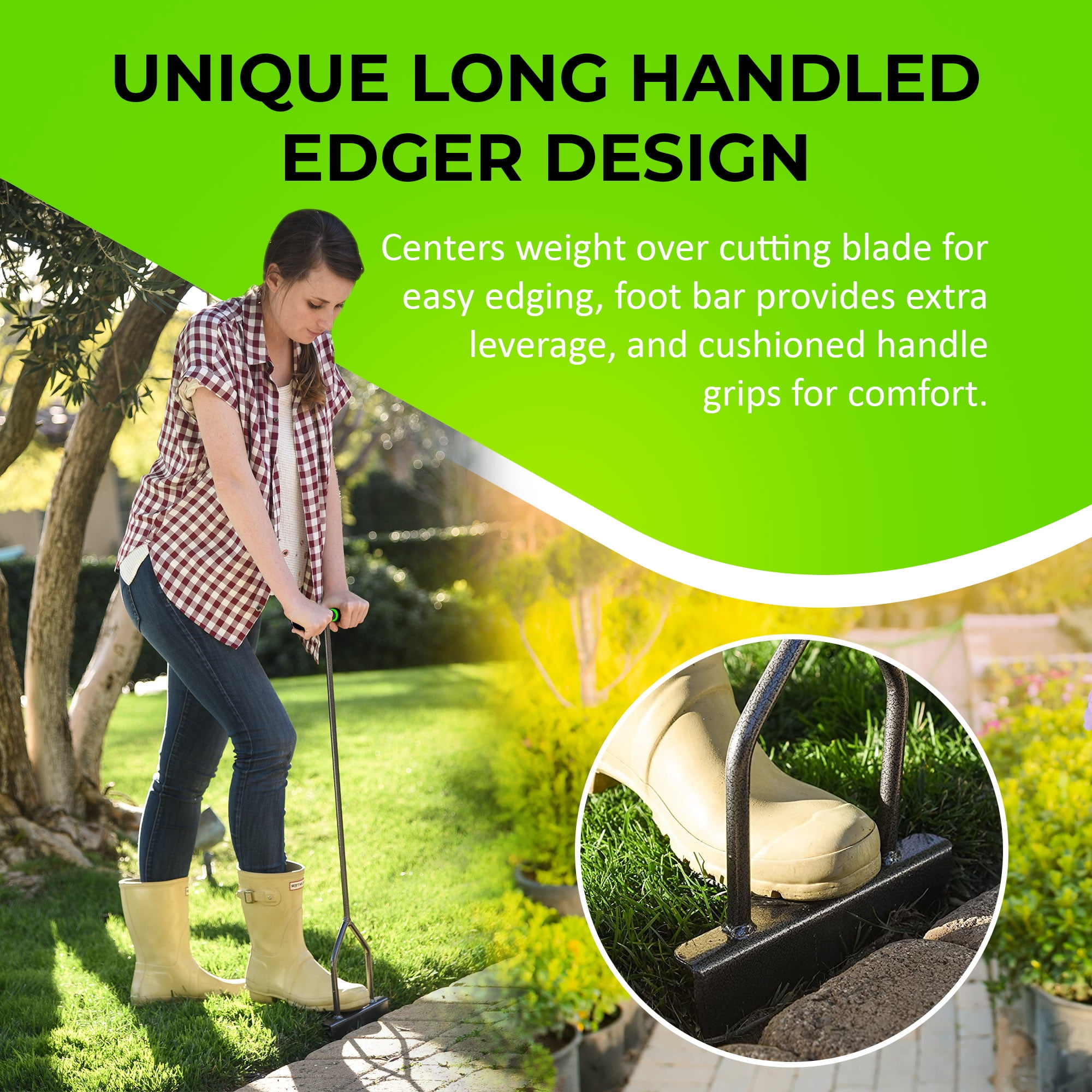 Yard Butler EDGE-180 37 Inch Steel Sawtooth Grass Lawn Manual Step Edger Tool 