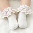 thumbnail image 4 of Miaouyo Toddler Girl Ruffles Ankle Socks Stretchy Breathable Plaid Lace Dress Socks, 4 of 9