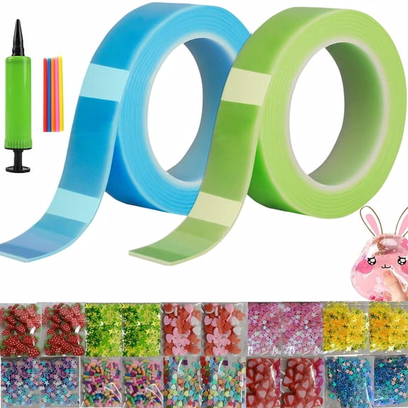 Nano Tape Bubble Kit Nano Tape Squishy Kit 2 inch Wide Craft Supplies for All Ages Sensory toys for All Ages All Ages Craft Supplies Blue and Green Full Set with Balloon Air Pump, Colorful