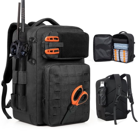 SYCNB Fishing Bag, Lightweight Fishing Backpack Tactical Backpack For Men, Storge Fishing Gear and Equipment, Gift for Men, Black