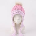 thumbnail image 5 of Boys Girls Kids' Fleece-Lined Beanie Winter Warm Earflap Hat with Pom-Pom and Drawstring, Color Block Thicken Knit Cap, 5 of 5
