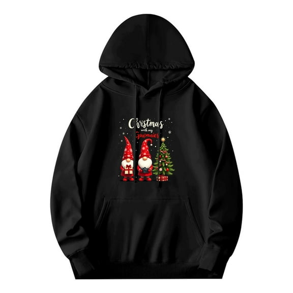 Men's Long Sleeve Hoodie Pullover Sweatshirt with Pockets - Christmas Design White Cursive ' Christmas ' Happy Holidays