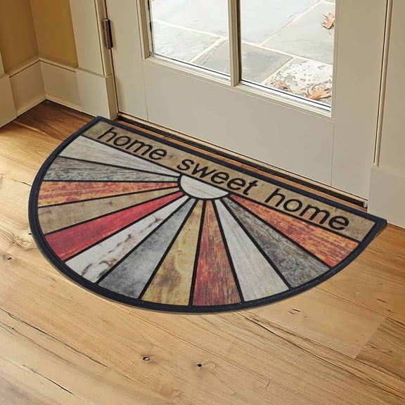 Evideco Brown Orange Sweet Home Rubber Half Round Door Mat 30x18 Inches - Non-Slip Backing, Weather Resistant - Outdoor - Front Door Mat for Entryway, Porch, Patio
