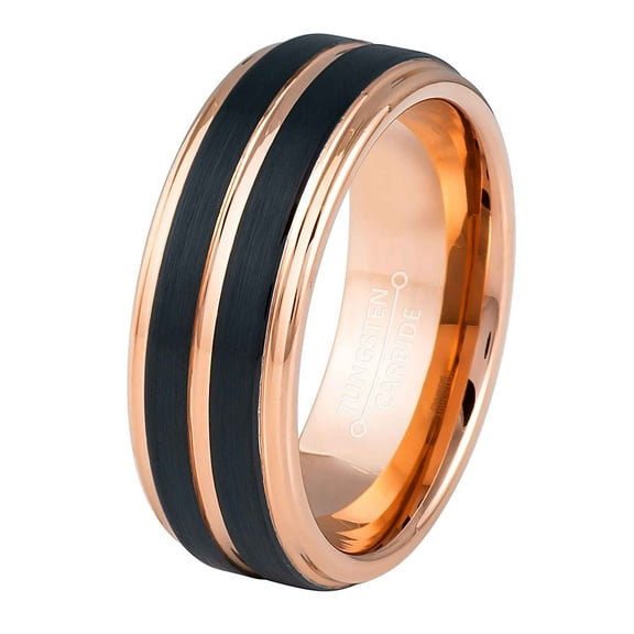 Jewelry Avalanche Black & Rose Gold Tungsten Wedding Band, 2-tone Mens Engagement Band, Comfort Fit