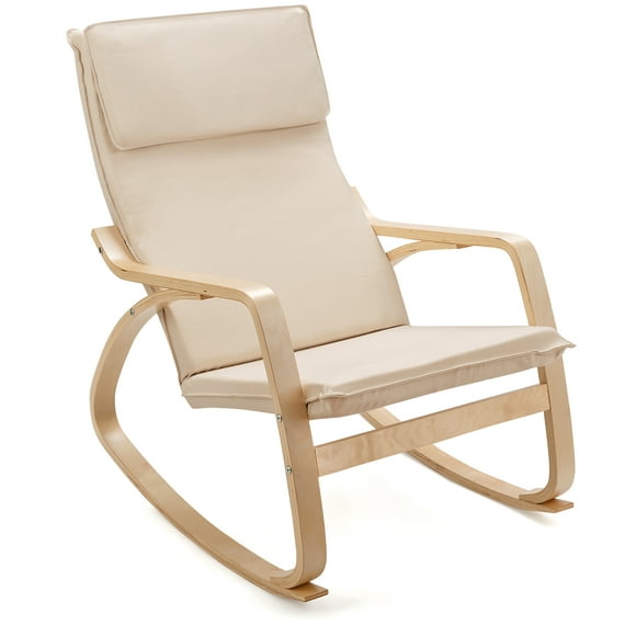 Costway Modern Bentwood Rocking Chair Fabric Upholstered Relax Rocker Lounge Chair Beige