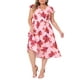 thumbnail image 1 of Vestido floral de talla grande para mujer Agnes Orinda con mangas cortas con volantes, lazo en la espalda, escote en V, vestido midi 4X Rosa, 1 of 6