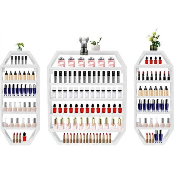 Multi-Tiers Metal Octagonal Cosmetic Display Rack,Wall-Mounted Nail Polish Storage Racks,Essential Oil and Perfume Bottle Holder,Wall Shelf Organizers for Home Spa Nail Salon Shop