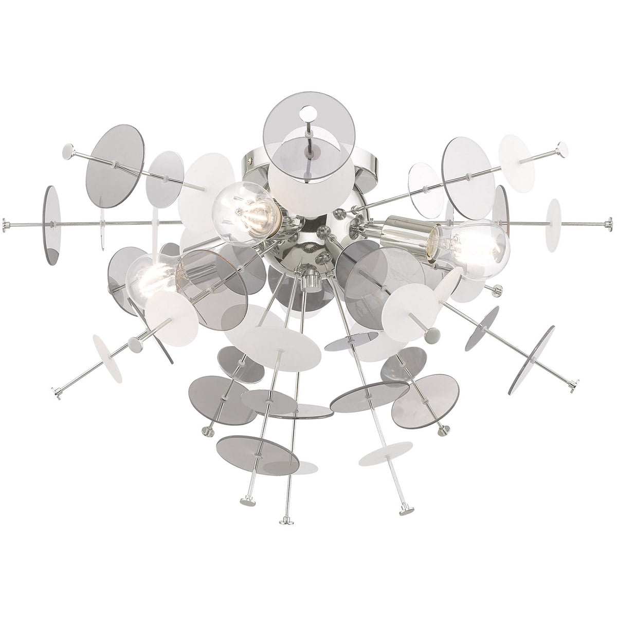 4 Light Polished Chrome Ceiling Light fixture with Chrome Discs & Glass Discs Shade