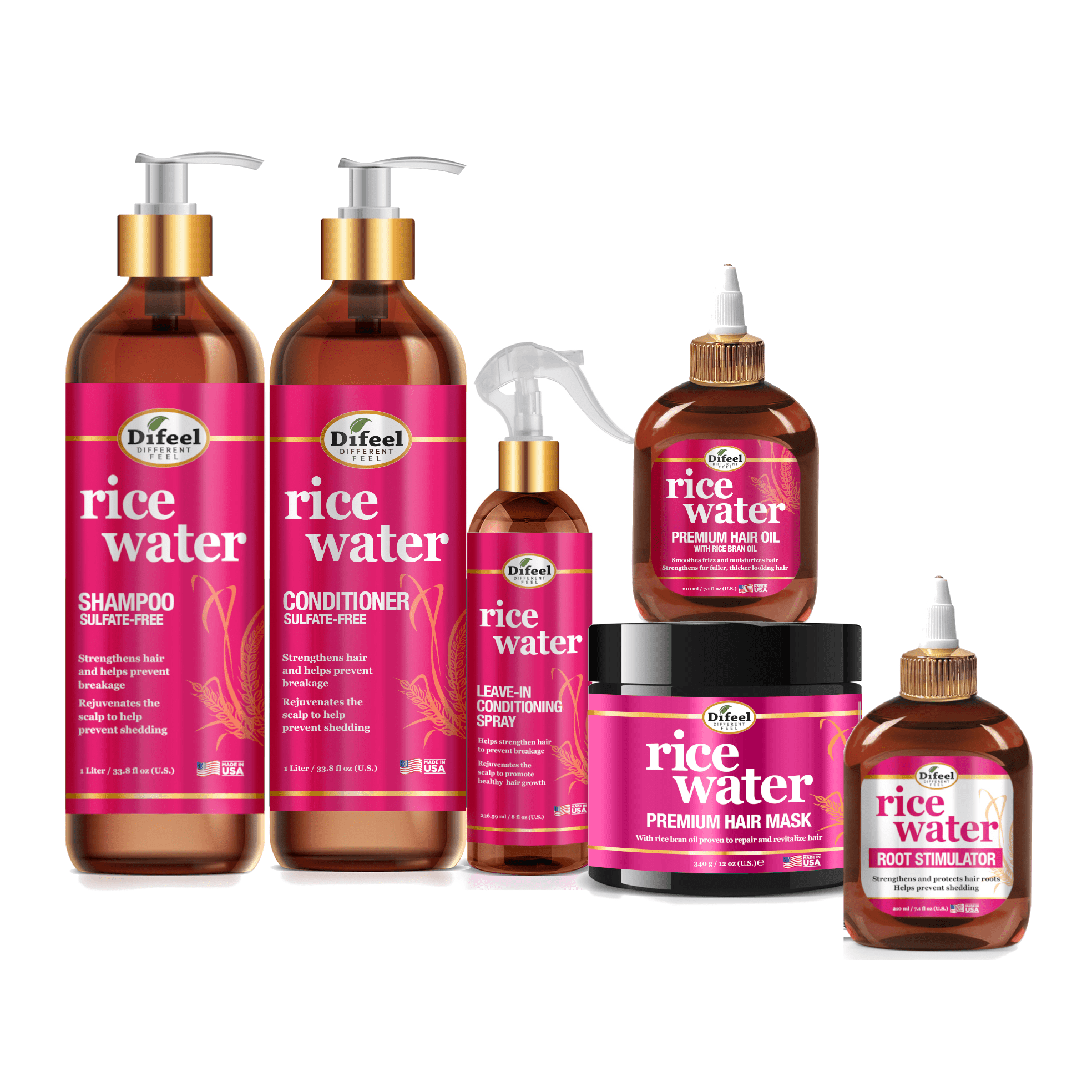 Difeel Rice Water Hair Care 4PC Shampoo & Conditioner Deep