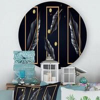 Designart 'Black Tropical Leaves Under Golden Rectangles' Modern Circle Metal Wall Art 23x23 - Disc of 23