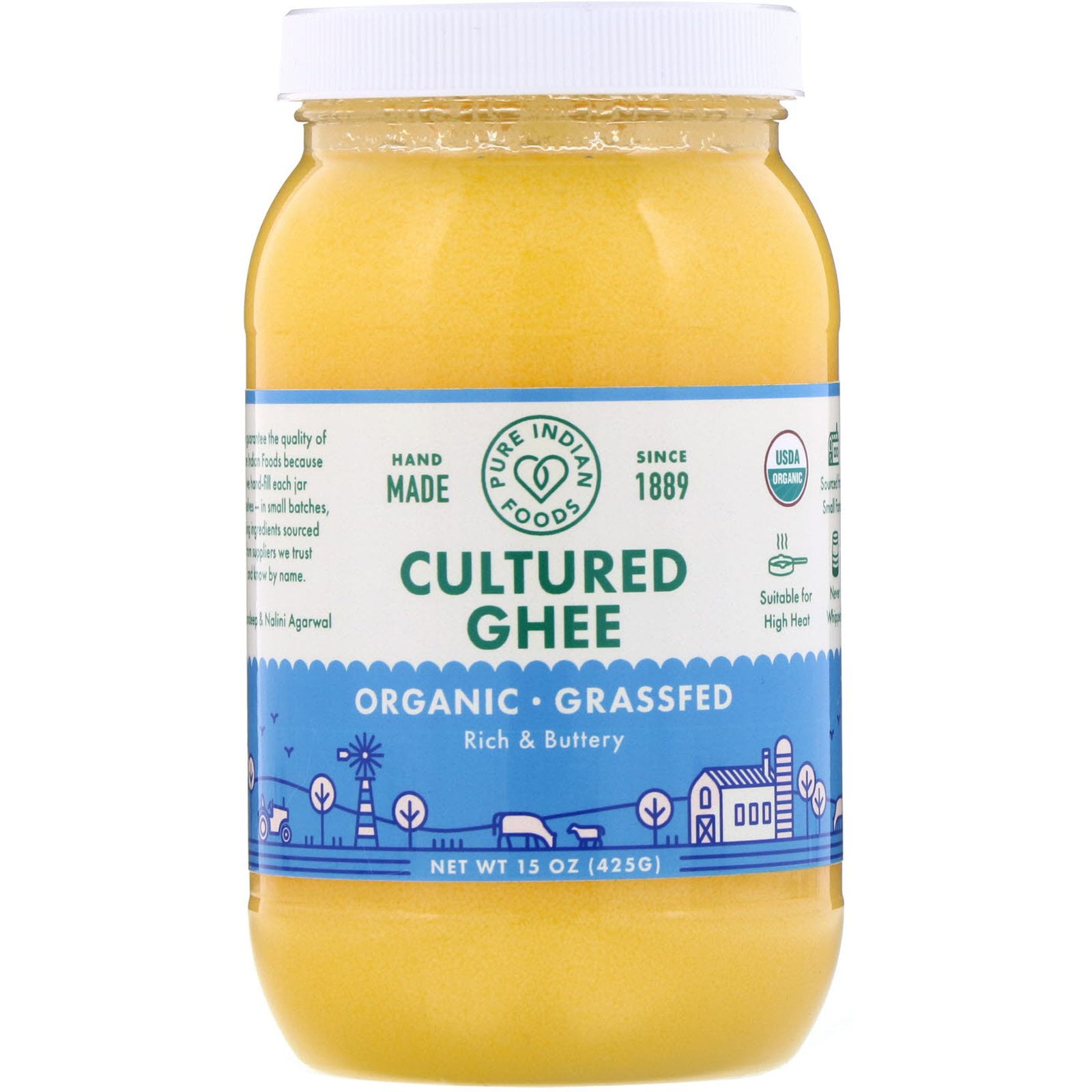 Pure Indian Foods GrassFed & Organic Cultured Ghee, 15 oz (425 g
