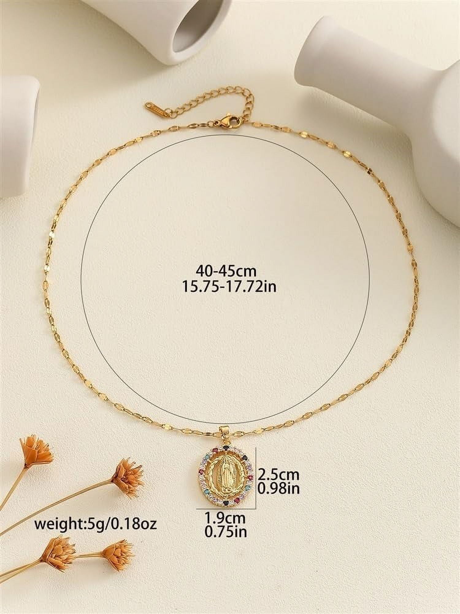 Virgin Mary Gold Plated Miraculous Medal Cubic Zirconia Necklaces