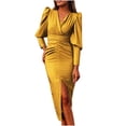 thumbnail image 1 of CEHVOM Femmes Sexy Casual Fessiers V-Cou Solide Robe à Manches Longues Robe, 1 of 6