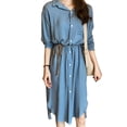 thumbnail image 3 of Vestido camisero Vestido midi de gasa transpirable con bolsillo informal de manga larga, Azul, XXL Kearding AP001472-10B, 3 of 7