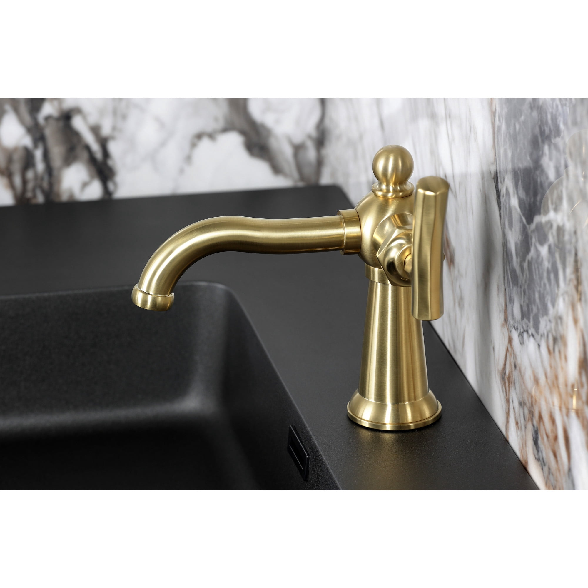 Kingston Brass KS3547TKL Hallerbos One-Handle 1-Hole Bathroom Faucet with Push Pop-Up Drain in Brushed Brass