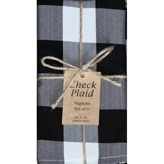 Set Of 6 Benson Mills Black & White Checkered Buffalo Plaid Napkins