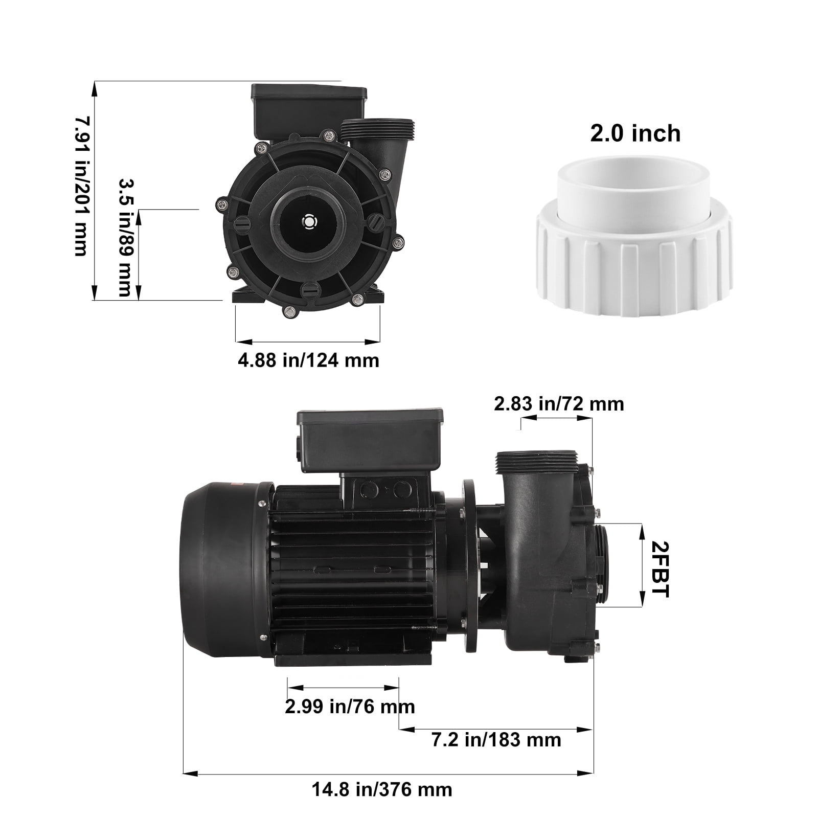 KFFKFF Dual Speed SPA Pump, 48-Frame, AC 110-120V Hot Tub SPA Pump, 1.5HP/150GPM/42.65ft High Speed or 0.46HP/70GPM/9.18ft Low Speed, 2" Port 90° Rotational Interface for Hot Tub