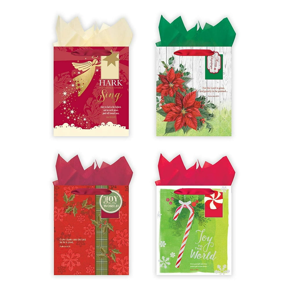 4 Pack of Christmas Large Religious Gift Bags with Tissue for Xmas