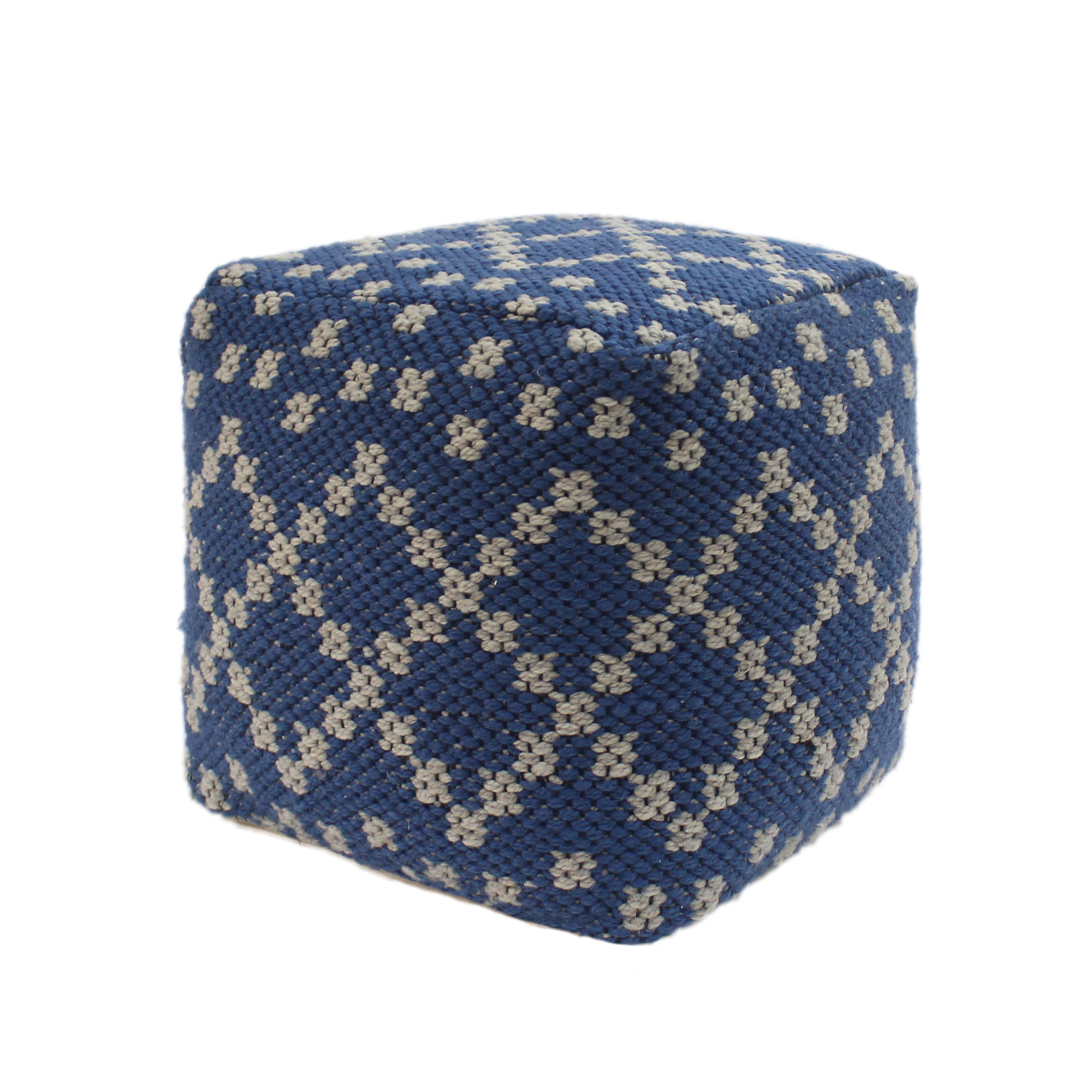Ophelia Outdoor Handcrafted Boho Fabric Cube Pouf, Blue and White - image 3 of 6