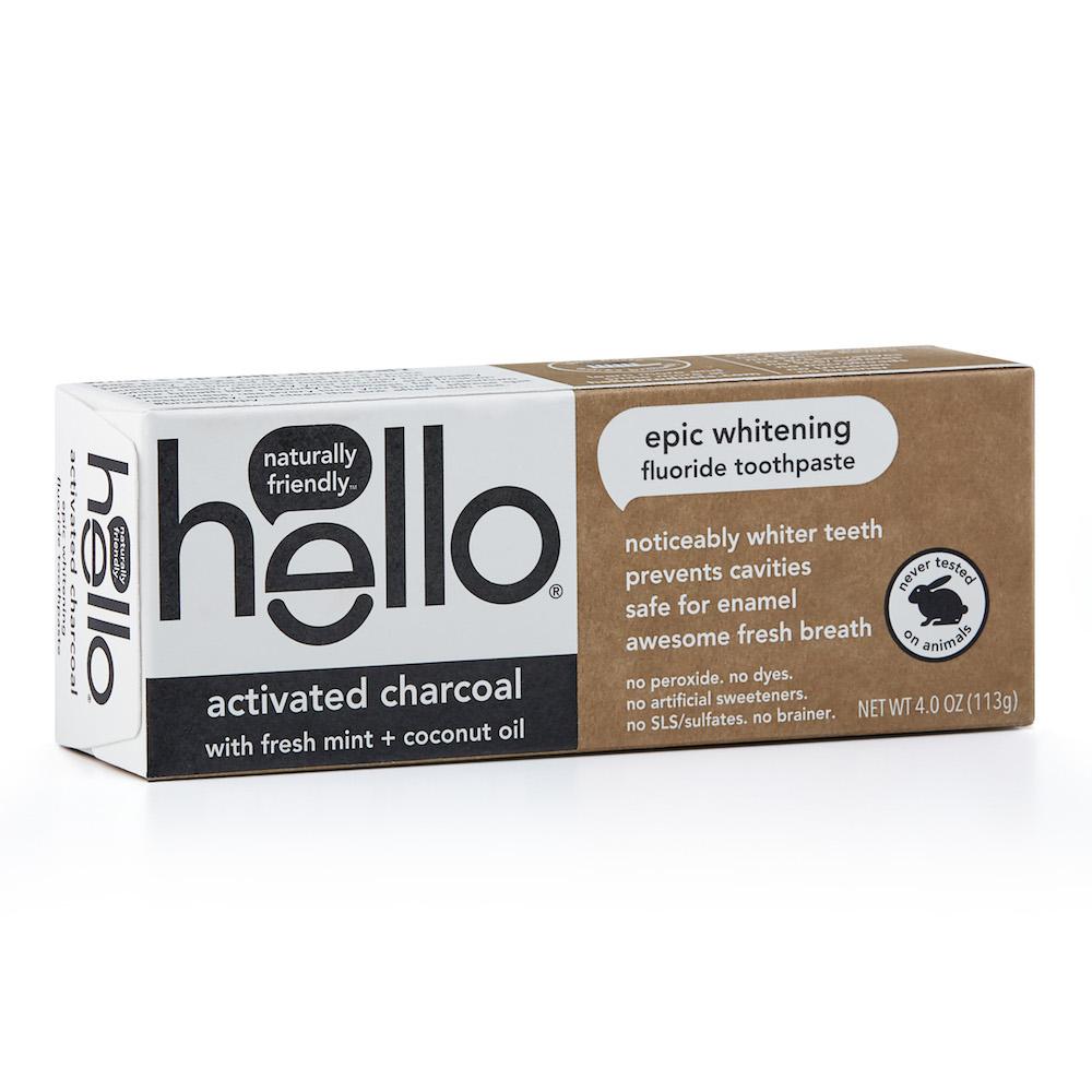 Hello Epic Whitening Fluoride Toothpaste Activated Charcoal w Fresh Mint & Coconut Oil, 4 oz