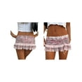thumbnail image 2 of Women Y2K Lace Mini Skirt Low Rise Leopard Half Slip Skirt Contrast Ruffle Flowy Short Skirt Underskirt Pink S, 2 of 6