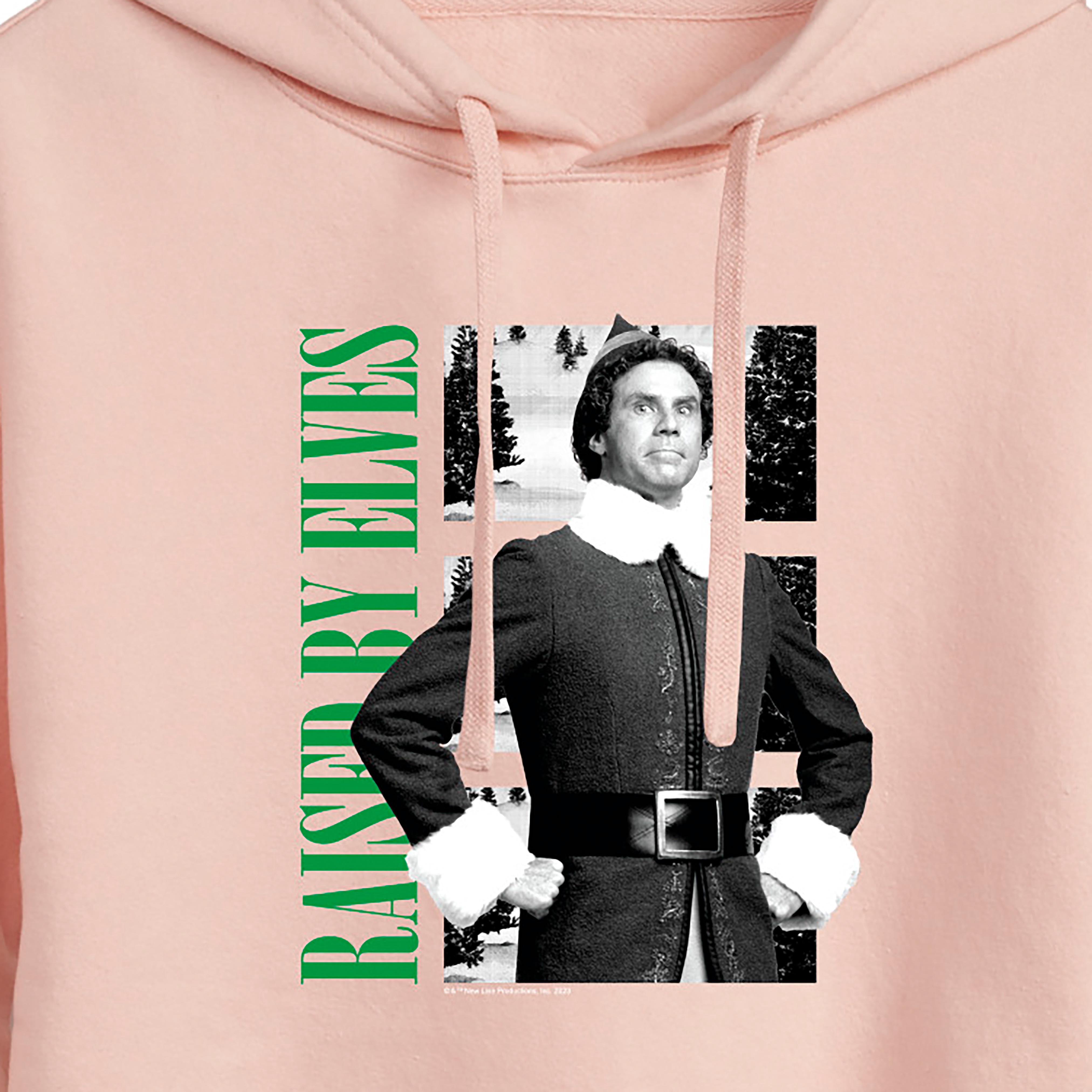 ELF - Christmas Raised By Elves  - Juniors Cropped Pullover Hoodie