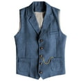 thumbnail image 2 of BVOFAR Men's Tweed Suit Vest Herringbone Wool Blend Waistcoats Retro Button Up V Neck Vests Wedding Groomsman Waistcoat Blue XL, 2 of 7