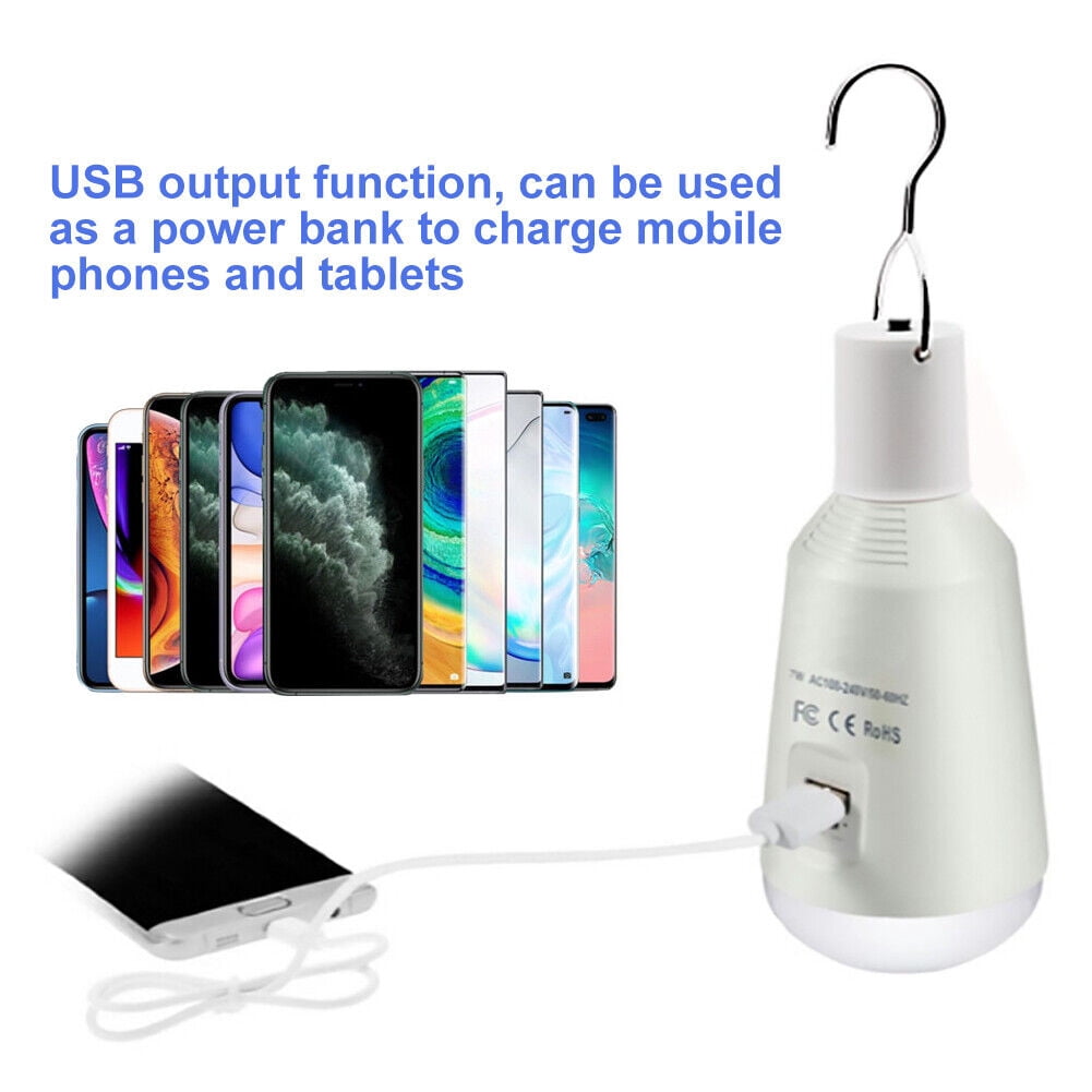 Emergency LED Light Rechargeable Tent Lamp Hiking Backpacking Night E27 Bulb Portable Cordless Hanging Lantern Lighting