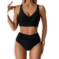 thumbnail image 2 of Women'S Bikini Sets Two Piece Swimsuit High Waisted V Neck Twist Front Adjustable Spaghetti Straps Bathing Suit Black M, 2 of 9