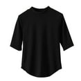 thumbnail image 2 of Fanxing Womens Mock Neck Shirts Short Sleeve T Shirts Elbow Length Sleeve Summer Tops Loose Fit Solid Color Tees Curved Hem Tshirts Black,XXL, 2 of 7