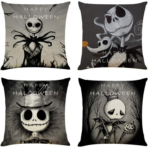 Bibana 4PCS Halloween Throw Pillow Covers 18"x18" Decorative Couch Pillow Cases Cotton Linen Pillow Square Cushion Cover for Sofa, Couch, Bed and Car
