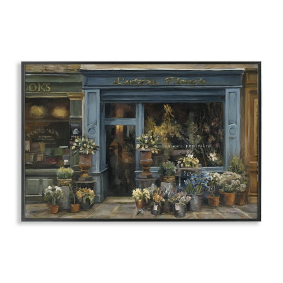 Stupell Industries Florist Shopfront in Town Buildings & Architecture Painting Black Framed Art Print Wall Art, 18 x 12