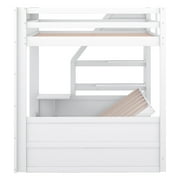Euroco Wood Full Bunk Bed or Full over Futon with Shelf and Drawers for Kids Teens, Covertible into Daybed for Living Room, White