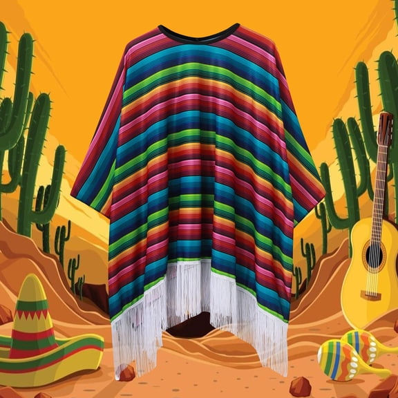 EliteGoogv Men's Mexican Poncho Colorful Serape Striped Shawl with Fringe and Ethnic Bohemian Cape for Festivals & Beach Trendy Spring Summer Fall Outfits