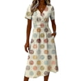 thumbnail image 5 of Minjewel Ladies Floral Casual Fashionable Short Sleeve V-Neck Dress for Spring Summer Women's Daily Casual Wear,Beige,2XL, 5 of 6