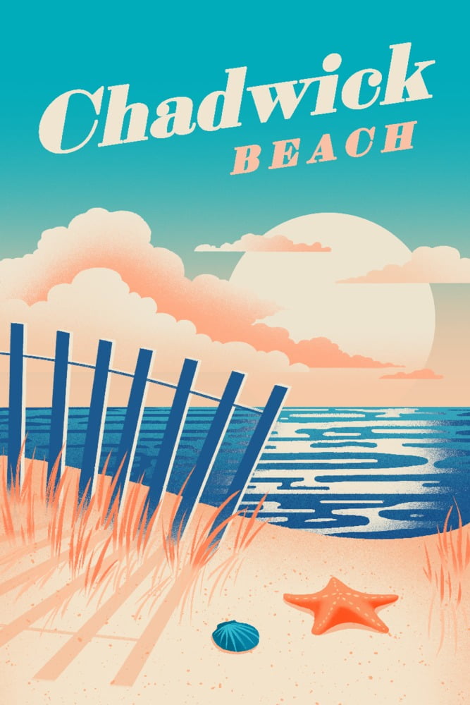 Chadwick Beach, New Jersey, Glowing Shore, Beach Scene (24x36 Giclee