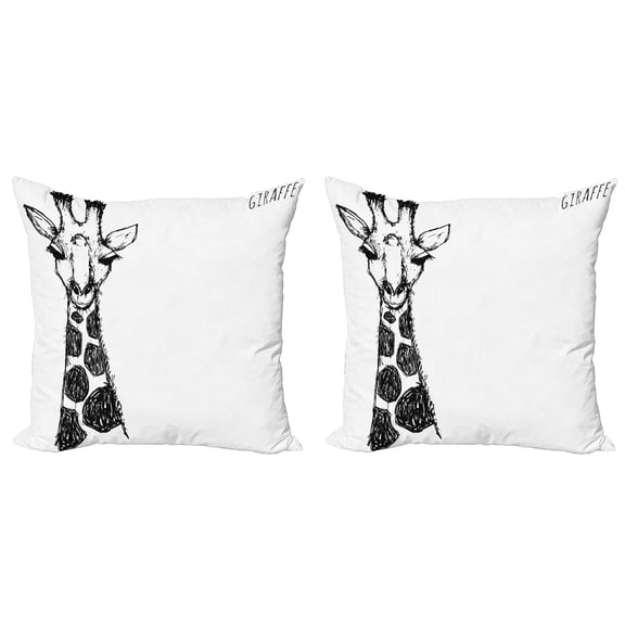 Ambesonne African Throw Pillow Cover 2 Pack, Sketchy Savannah Giraffe, 16", White and Grey