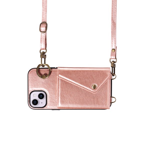 Crossbody Case for iPhone 14 Plus, Adjustable Shoulder Strap 47" / 1.2m, Finger Ring Holder with 6 Card Slots