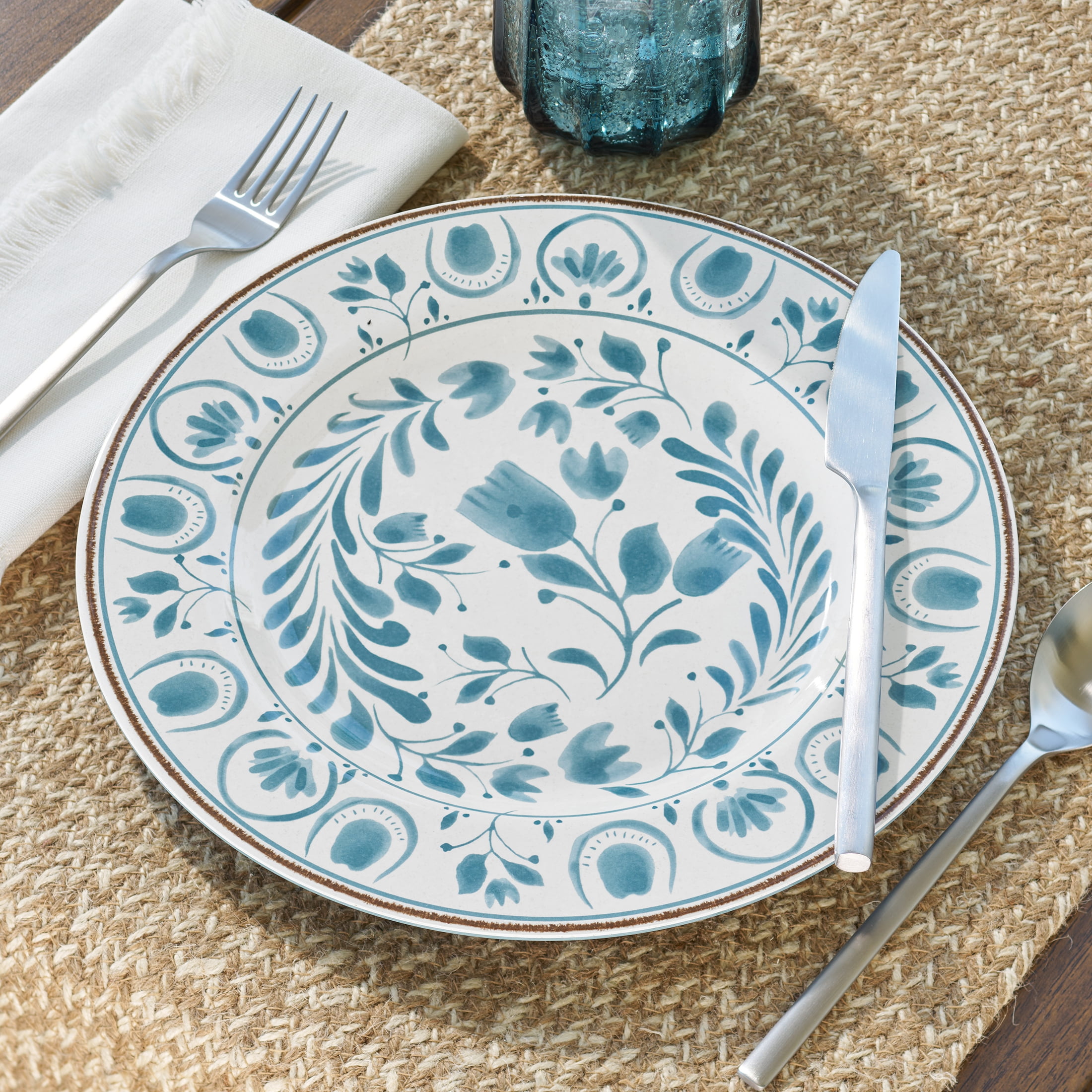 Better Homes & Gardens 11-inch Round Bamboo Melamine Dinner Plate, Blue