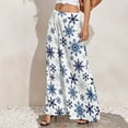 thumbnail image 3 of Palazzo Pants for Women, Comfy Womens Wide Leg Baggy Pants, Blue Snowflake Prints Casual Lounge Pants for Women Travel Vacation Outfits Fall Pants for Women 2024, 3 of 5