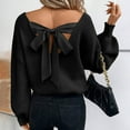 thumbnail image 5 of Comdrip Cute Sweaters, Women's 2025 Fall V Neck Sweater off The Shoulder Pullover Sweaters Dressy Casual Tops Bow Sweater Black L, 5 of 5