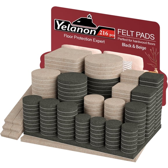 Protectores de fieltro para muebles Yelanon, 216 piezas, beige y negro