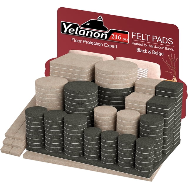 Protectores de fieltro para muebles Yelanon, 216 piezas, beige y negro