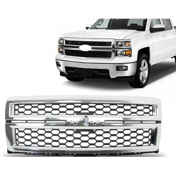 labwork Front Bumper Upper Chrome Honeycomb Grille Replacement for 2014 2015 Silverado 1500 104-02508b