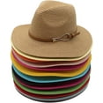 thumbnail image 3 of Women Straw Panama Hat Travel Fedora Beach Sun Hats Wide Brim Straw Roll up Hat UPF 50+, 3 of 5