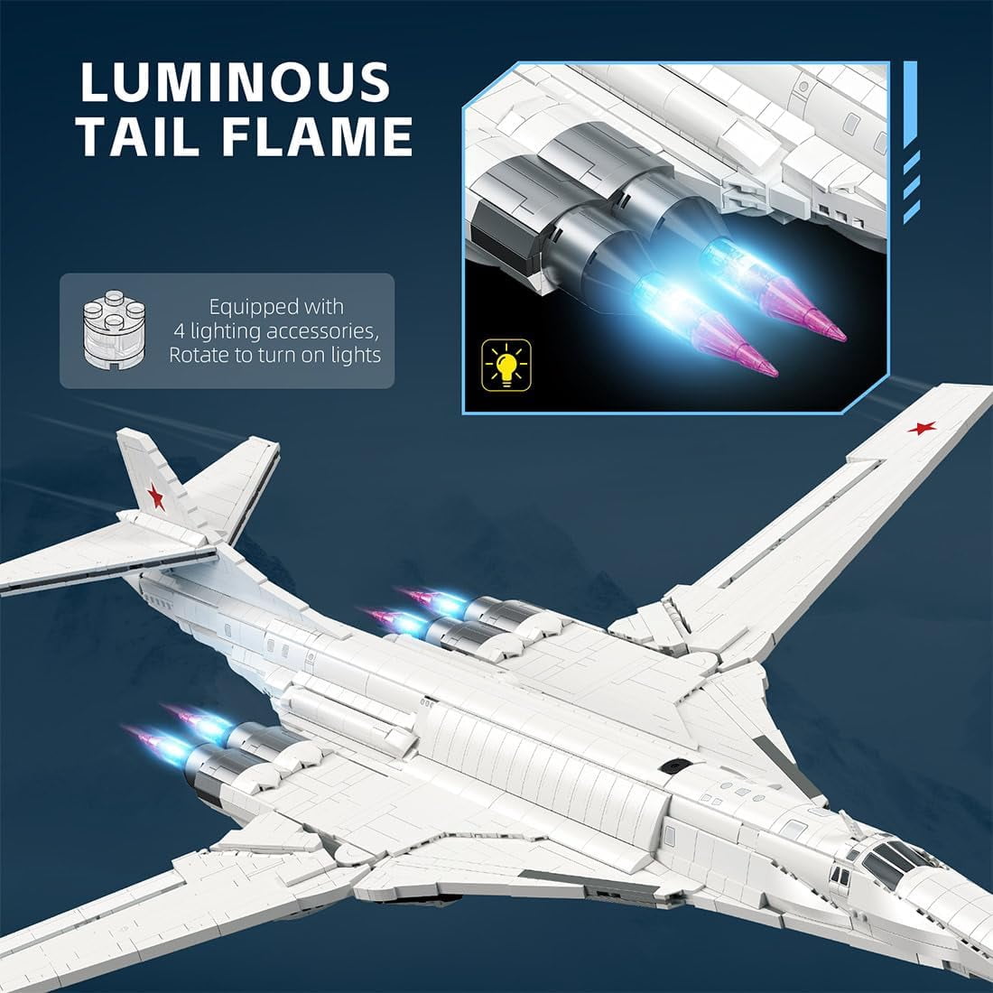 TU-160 Strategic Bomber Aircraft Building Block Set, MOC Large Airplane Brick Model, Military Display Assembly Kit