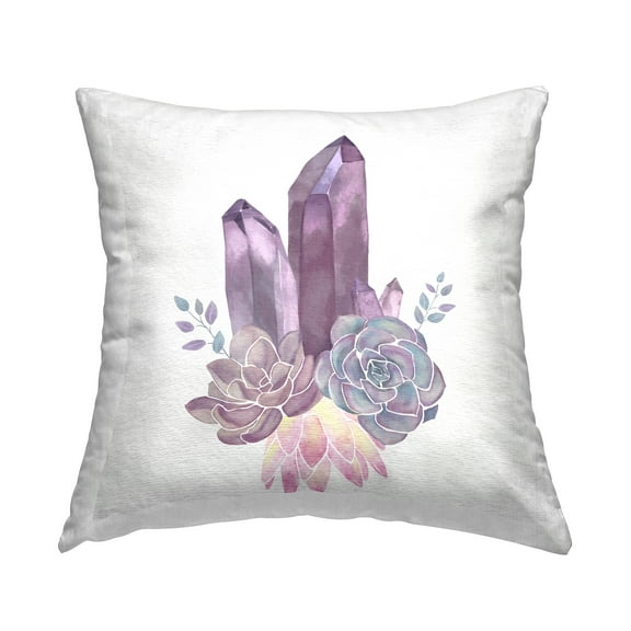 Stupell Industries Purple Amethyst Crystal Shapes Succulent Blossoms Design by Ziwei Li Throw Pillow