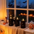 thumbnail image 6 of Black Flameless Waterproof Outdoor Candles with Remote, 4Pcs Battery Operated Candles LED Flickering Dancing Flame, Built-in String Lights for Halloween Patio Room Decor, 3.25" x 6", 6 of 9