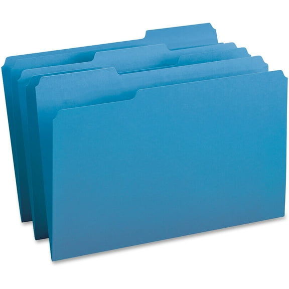 Business Source 1/3 Tab Cut Legal Recycled Top Tab File Folder - 8 1/2" x 14" - Top Tab Location - Assorted Position Tab Position - Stock - Blue - 10% Recycled - 100 / Box | Bundle of 5
